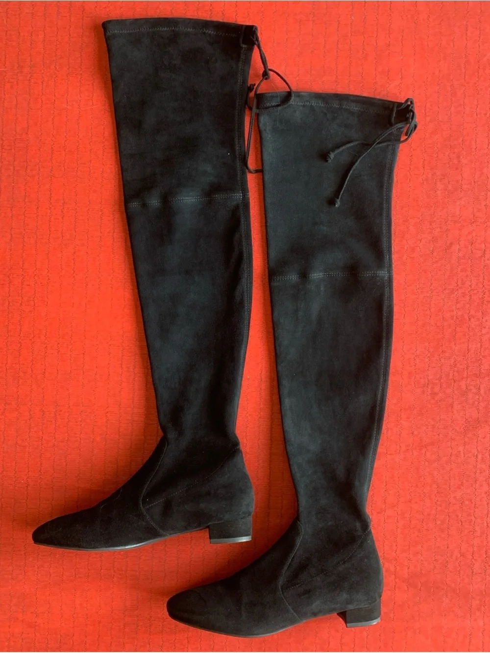 Stuart Weitzman Tie Womens Over-the-Knee Low Heel Boots in Black Stretch Suede 6